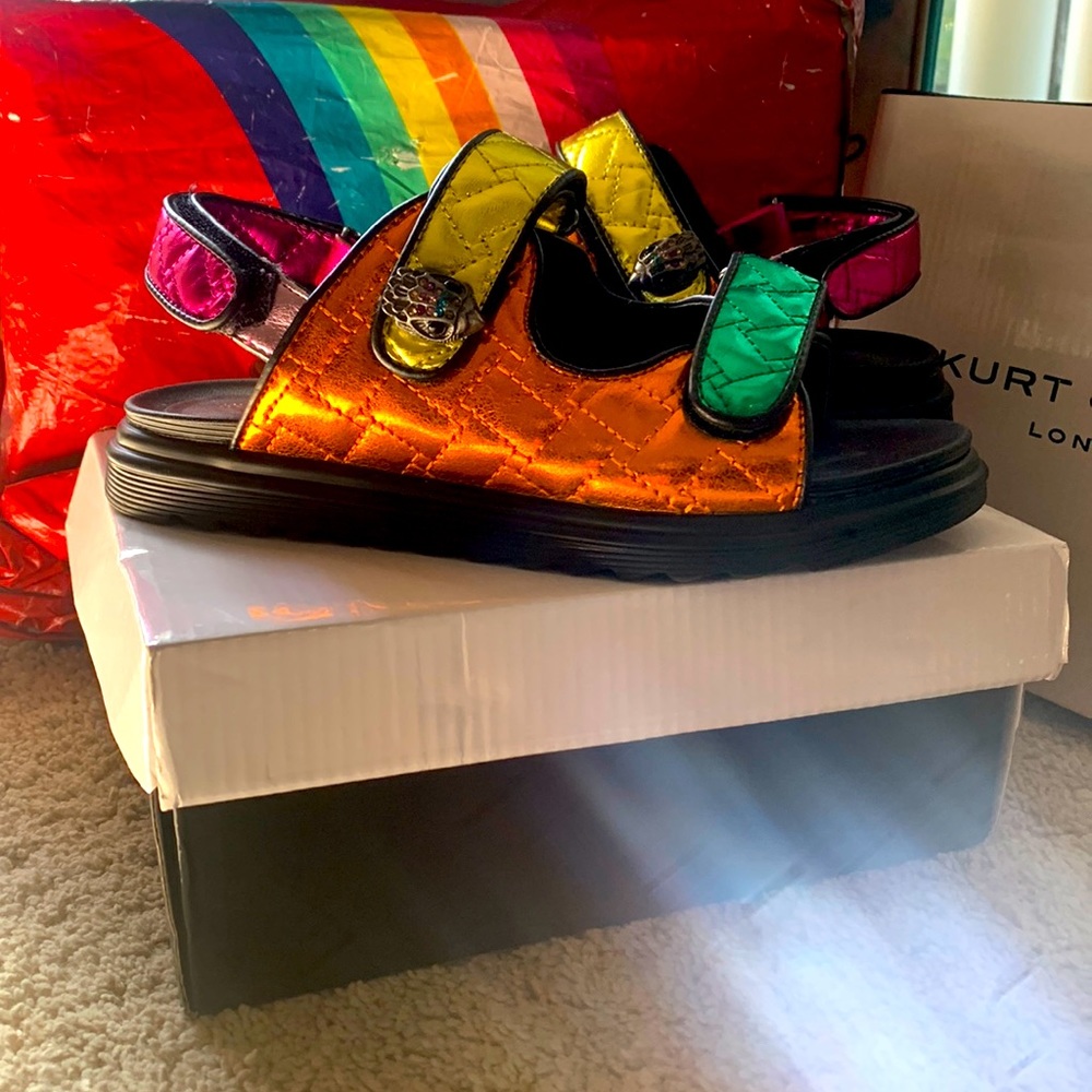 Kurt Geiger Mini Orson Sandals. Colored for the 🌈 With crystal bird on strap.